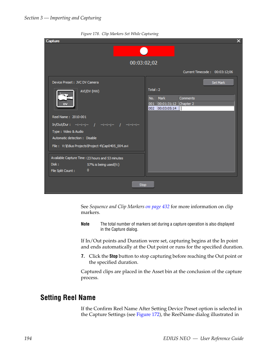 Setting reel name | Grass Valley EDIUS Neo 3 User Manual | Page 196 / 802