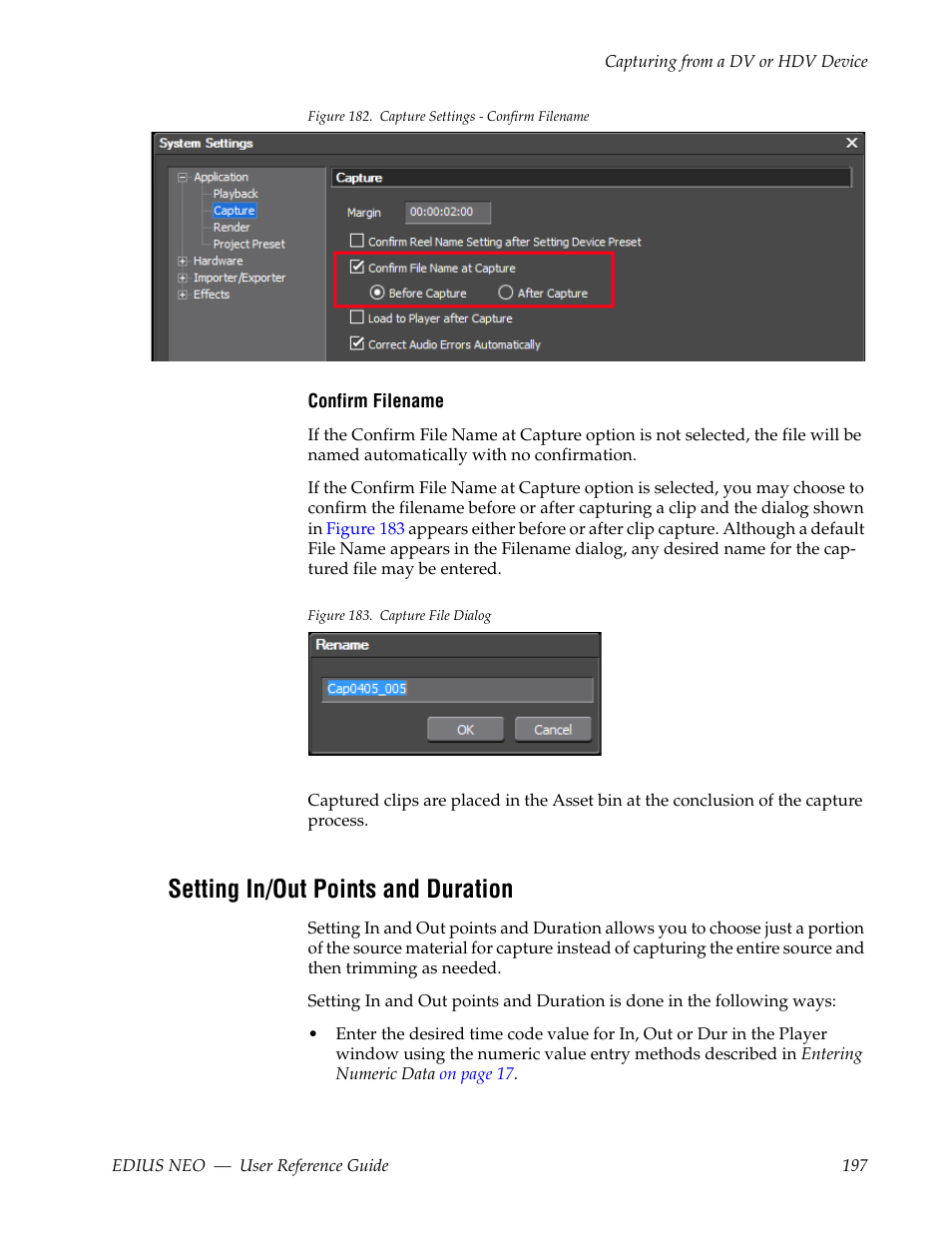 Setting in/out points and duration, See setting in/out points and duration, Figure 182 | Grass Valley EDIUS Neo 3 User Manual | Page 199 / 802