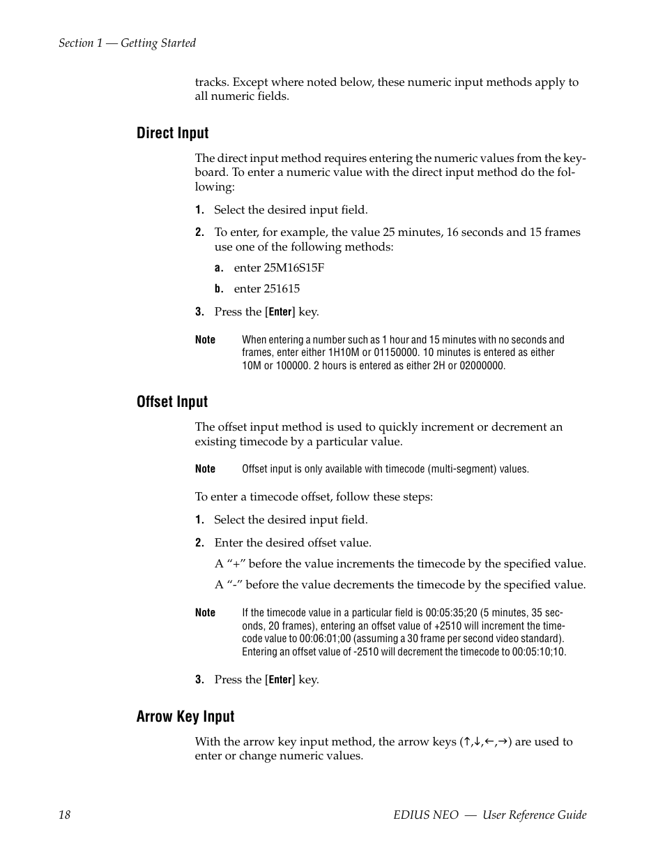 Direct input, Offset input, Arrow key input | Grass Valley EDIUS Neo 3 User Manual | Page 20 / 802