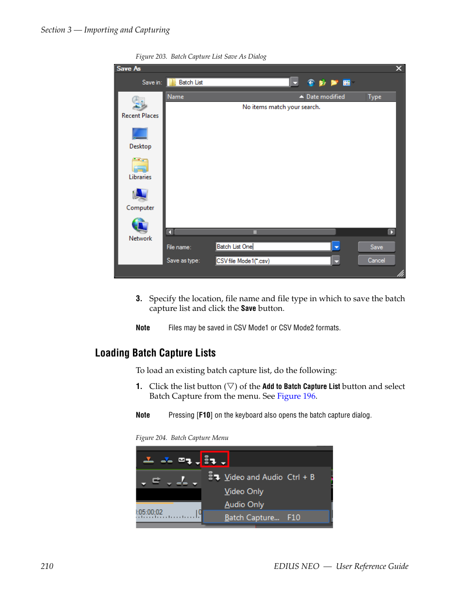 Loading batch capture lists | Grass Valley EDIUS Neo 3 User Manual | Page 212 / 802