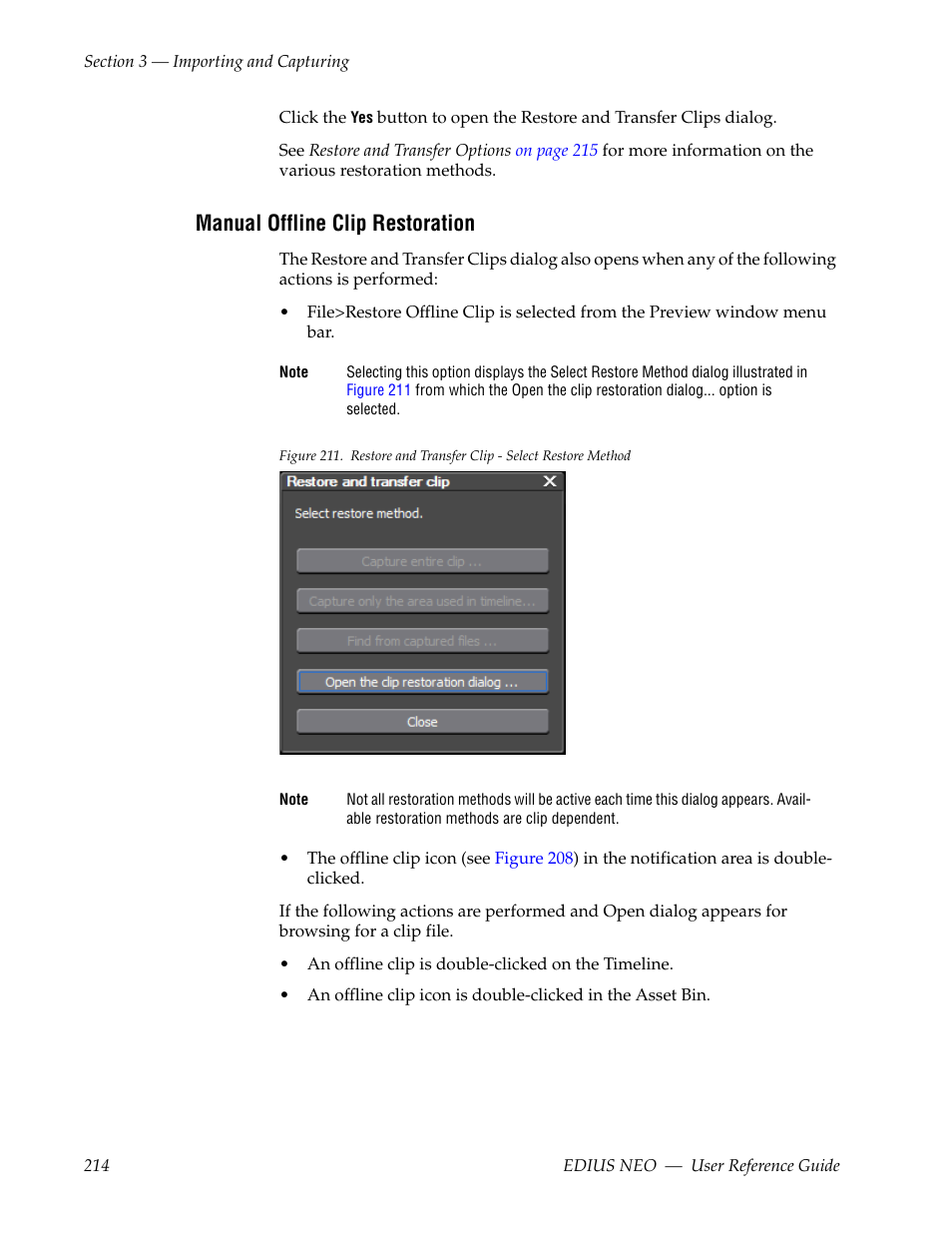 Manual offline clip restoration | Grass Valley EDIUS Neo 3 User Manual | Page 216 / 802