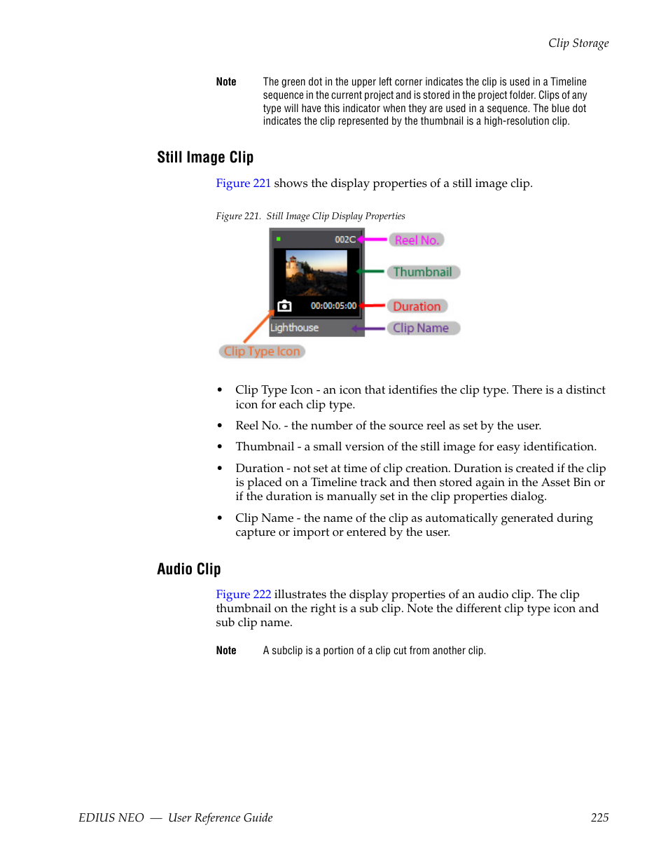Still image clip, Audio clip | Grass Valley EDIUS Neo 3 User Manual | Page 227 / 802