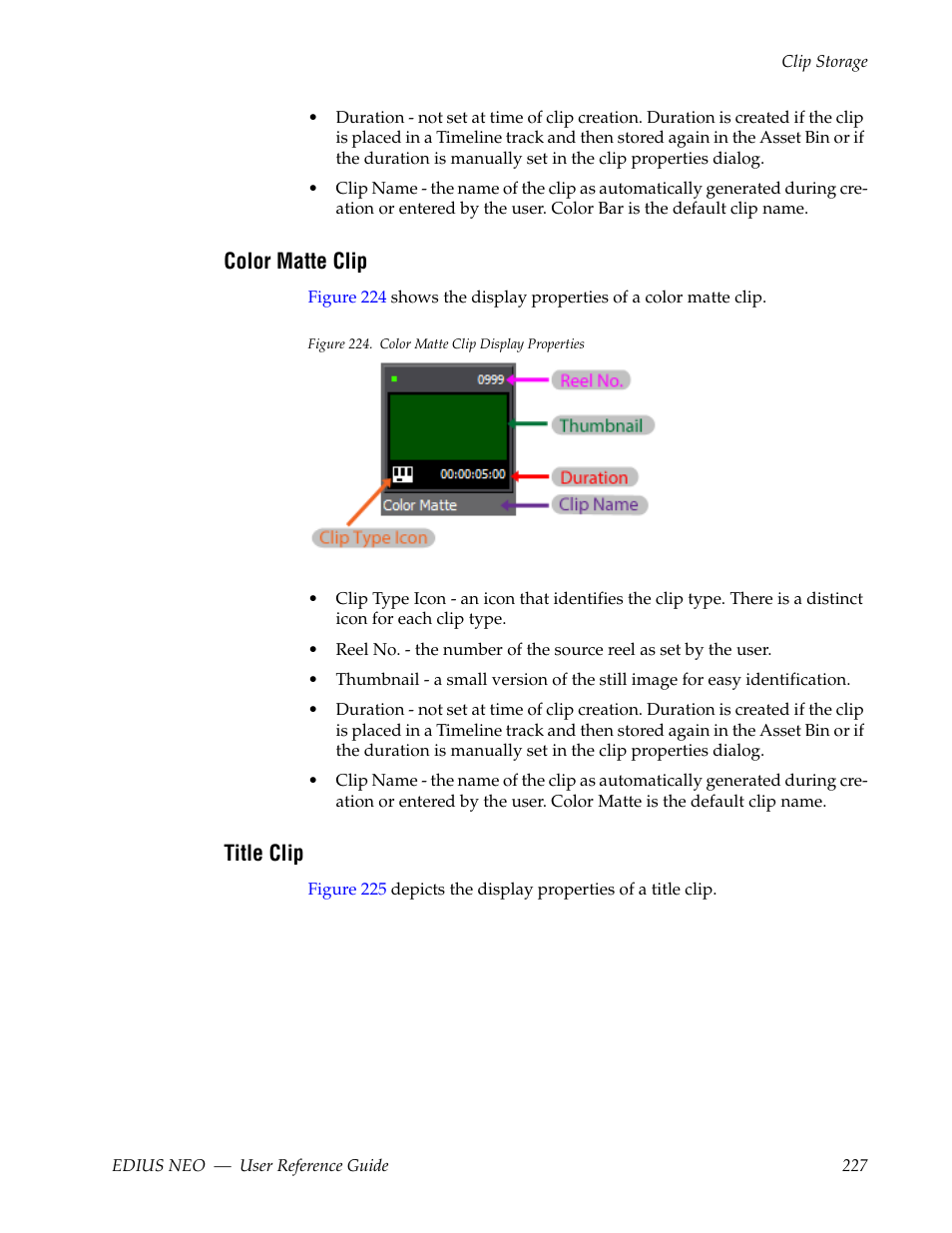 Color matte clip, Title clip | Grass Valley EDIUS Neo 3 User Manual | Page 229 / 802