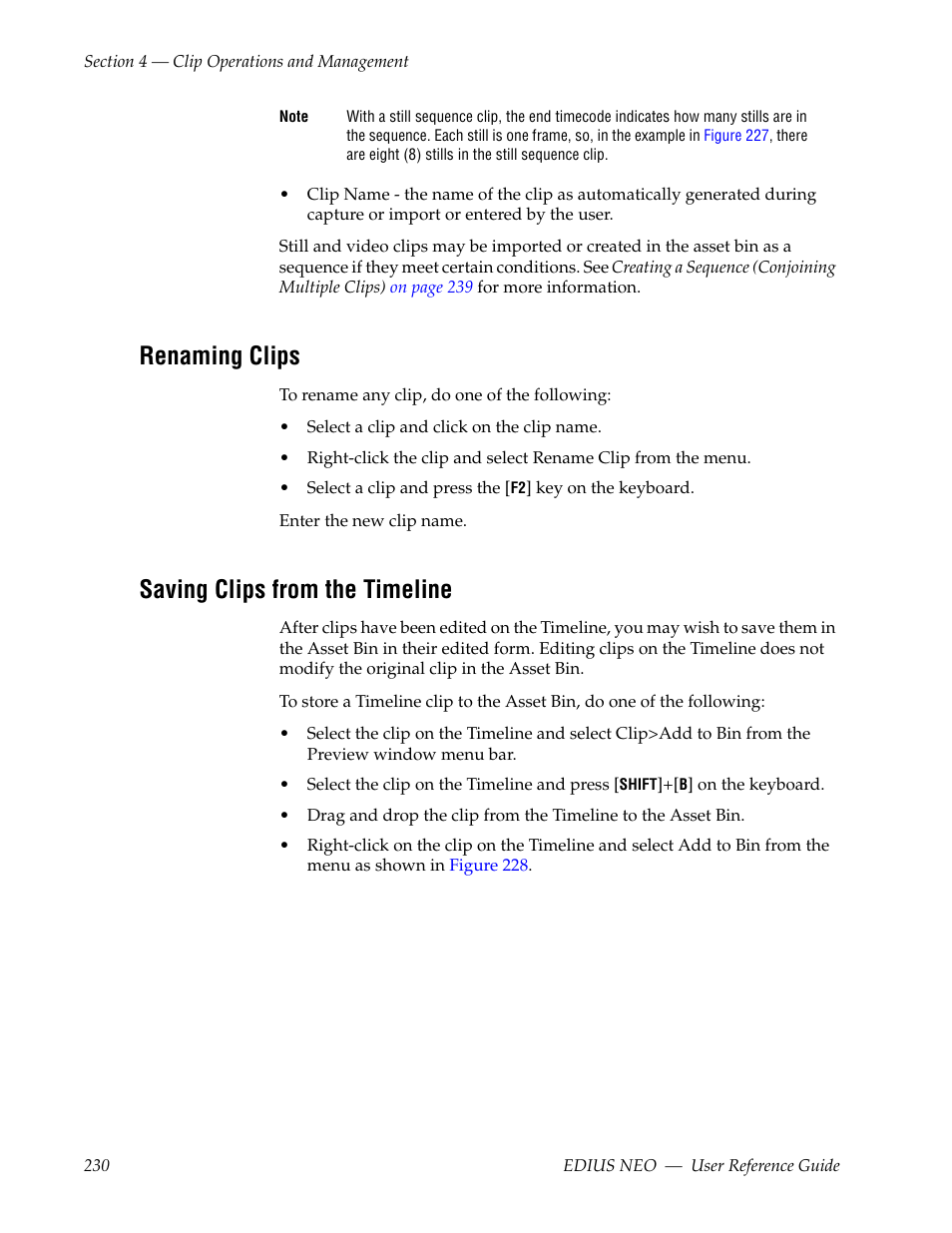 Renaming clips, Saving clips from the timeline | Grass Valley EDIUS Neo 3 User Manual | Page 232 / 802