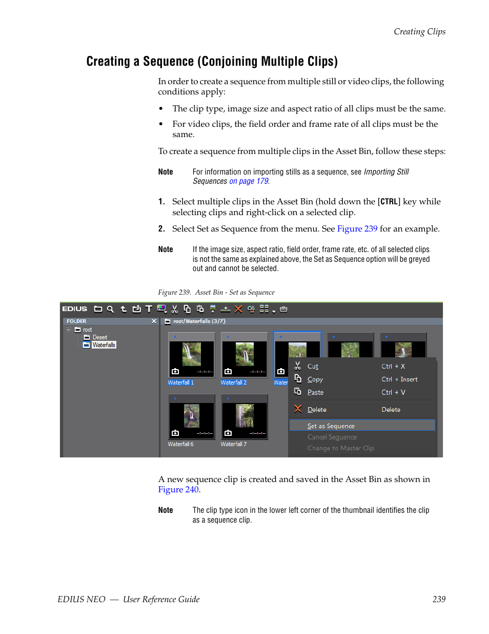 Creating a sequence (conjoining multiple clips), For mor | Grass Valley EDIUS Neo 3 User Manual | Page 241 / 802
