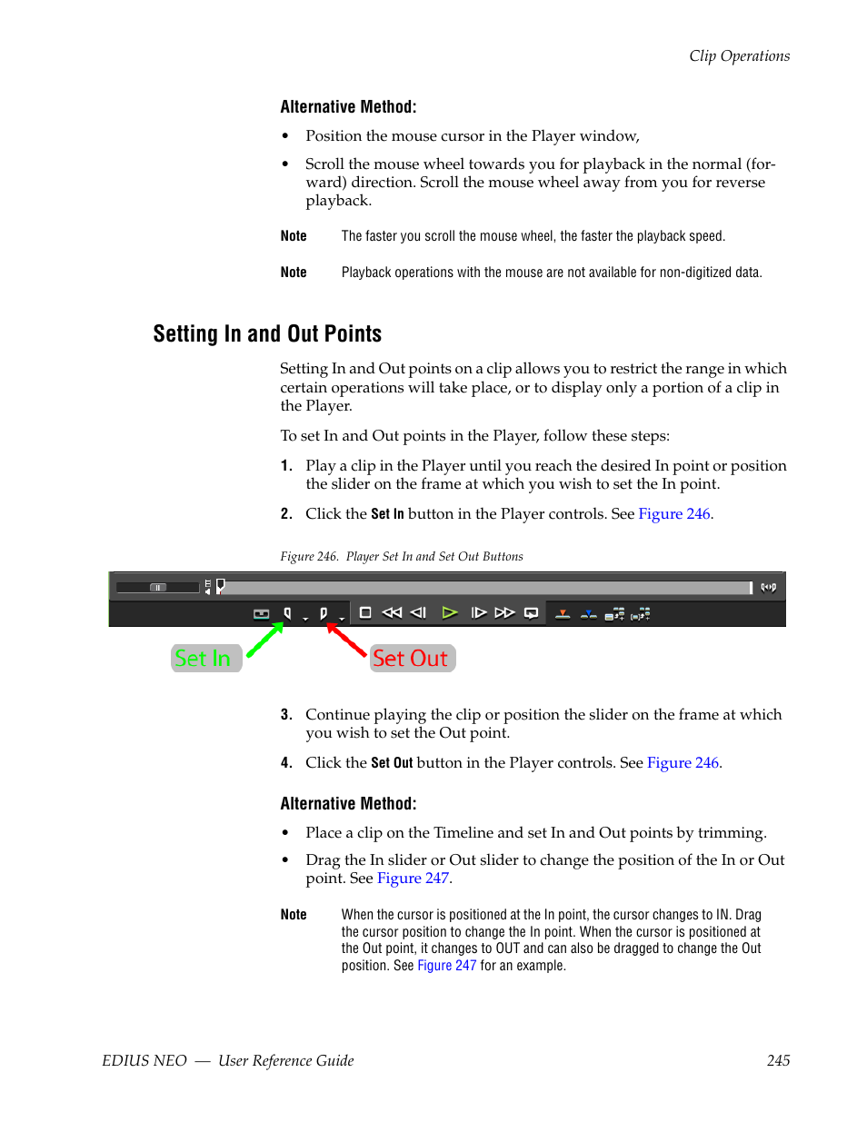 Setting in and out points | Grass Valley EDIUS Neo 3 User Manual | Page 247 / 802