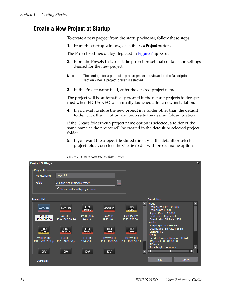Create a new project at startup | Grass Valley EDIUS Neo 3 User Manual | Page 26 / 802