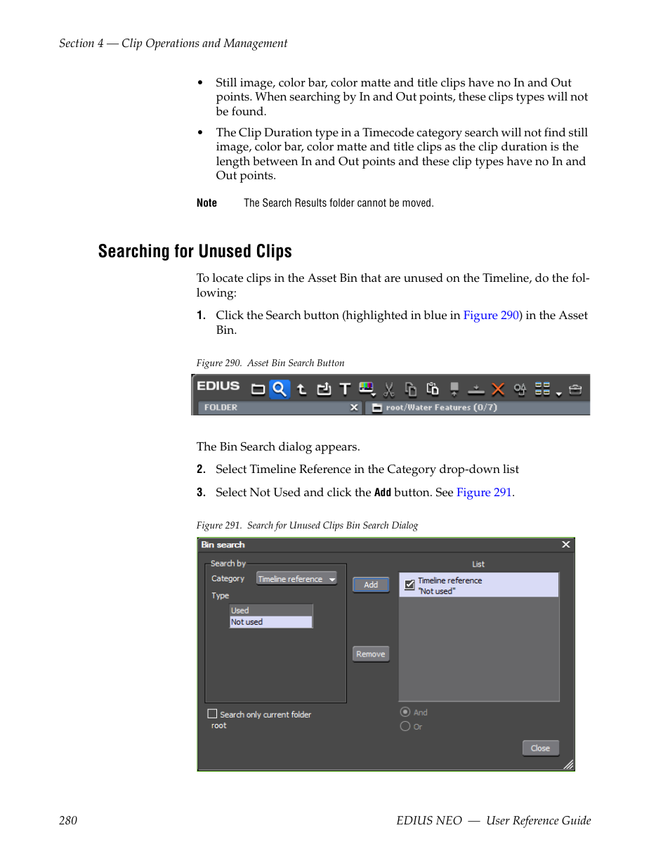 Searching for unused clips | Grass Valley EDIUS Neo 3 User Manual | Page 282 / 802