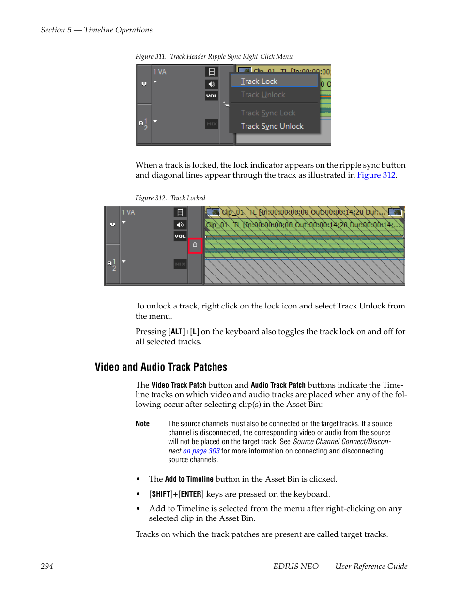 Video and audio track patches, Track. see video and audio track patches, Figure 311 | Grass Valley EDIUS Neo 3 User Manual | Page 296 / 802