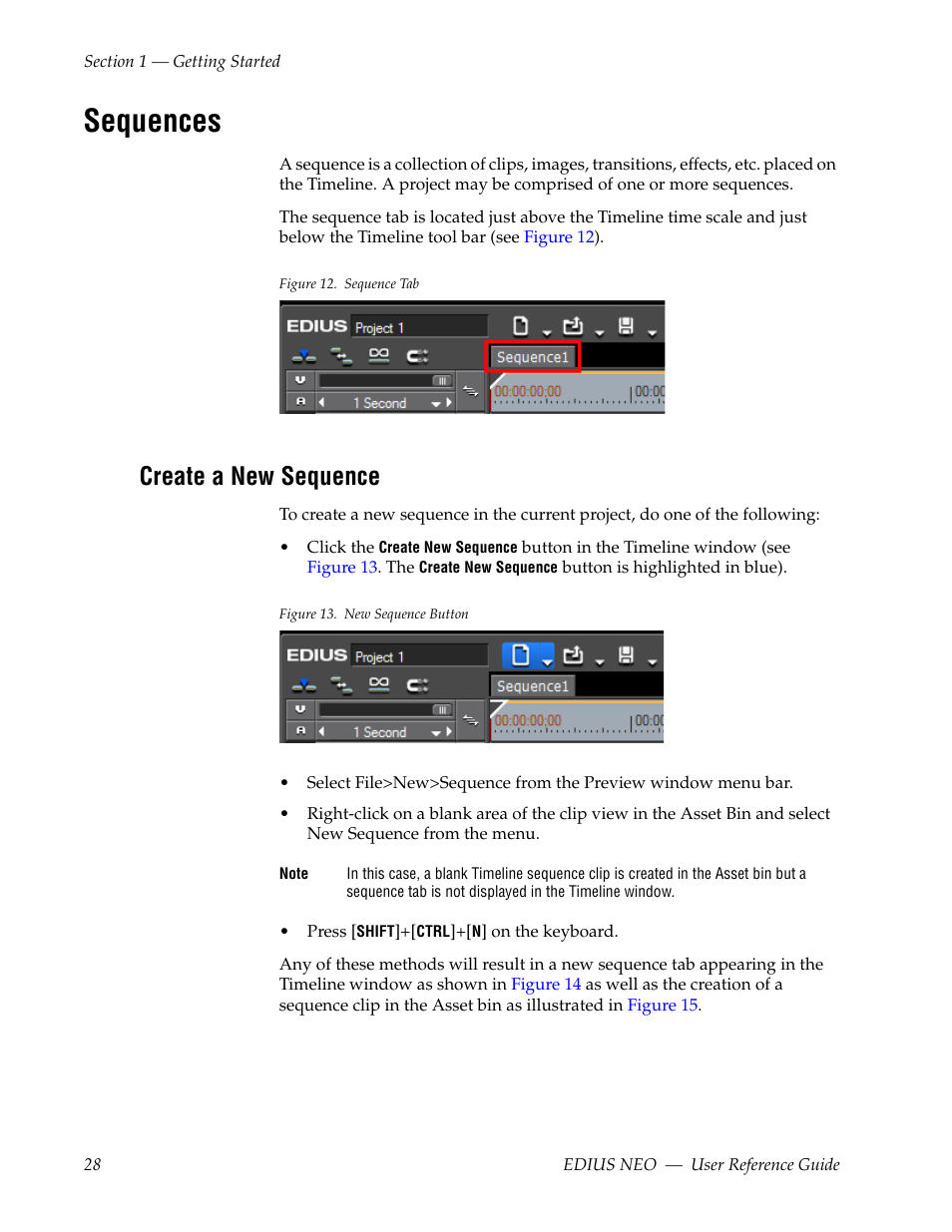 Sequences, Create a new sequence, See sequences | Grass Valley EDIUS Neo 3 User Manual | Page 30 / 802