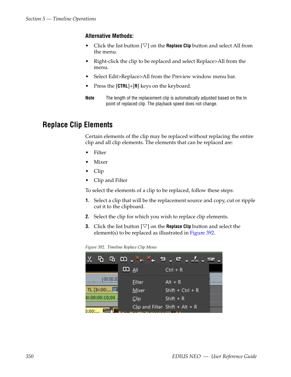Replace clip elements | Grass Valley EDIUS Neo 3 User Manual | Page 352 / 802