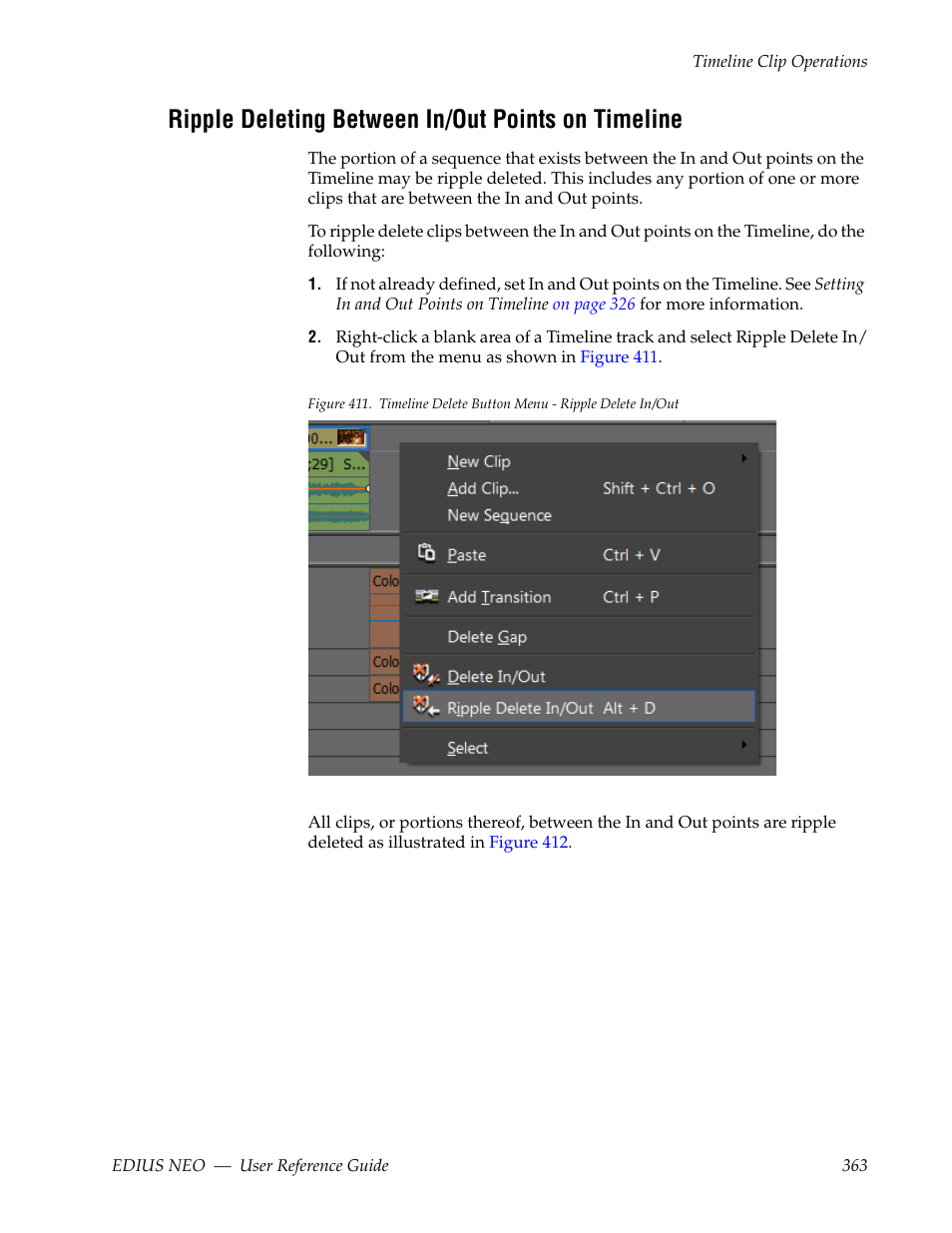 Ripple deleting between in/out points on timeline | Grass Valley EDIUS Neo 3 User Manual | Page 365 / 802
