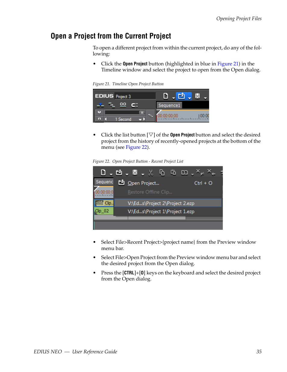 Open a project from the current project | Grass Valley EDIUS Neo 3 User Manual | Page 37 / 802