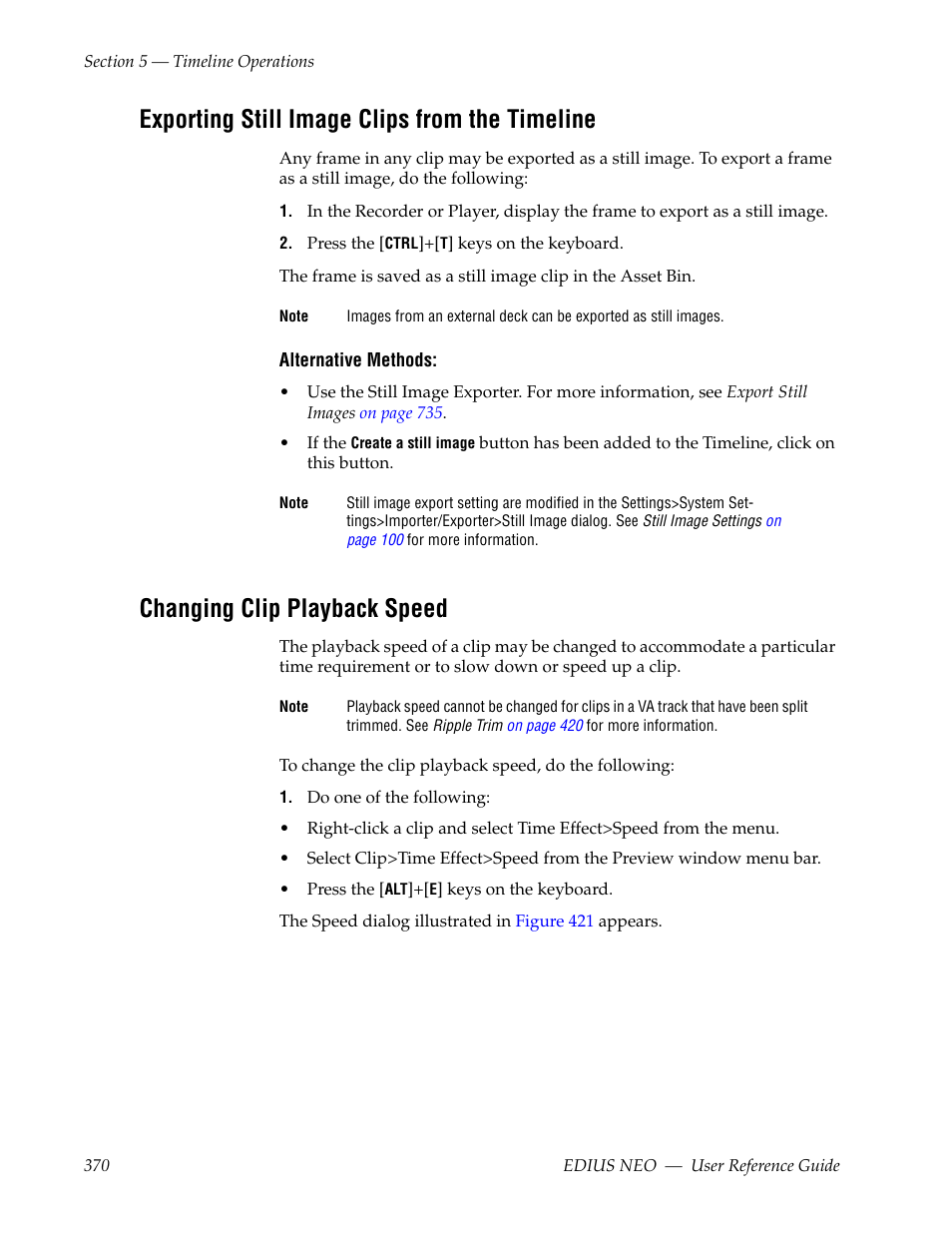 Exporting still image clips from the timeline, Changing clip playback speed | Grass Valley EDIUS Neo 3 User Manual | Page 372 / 802