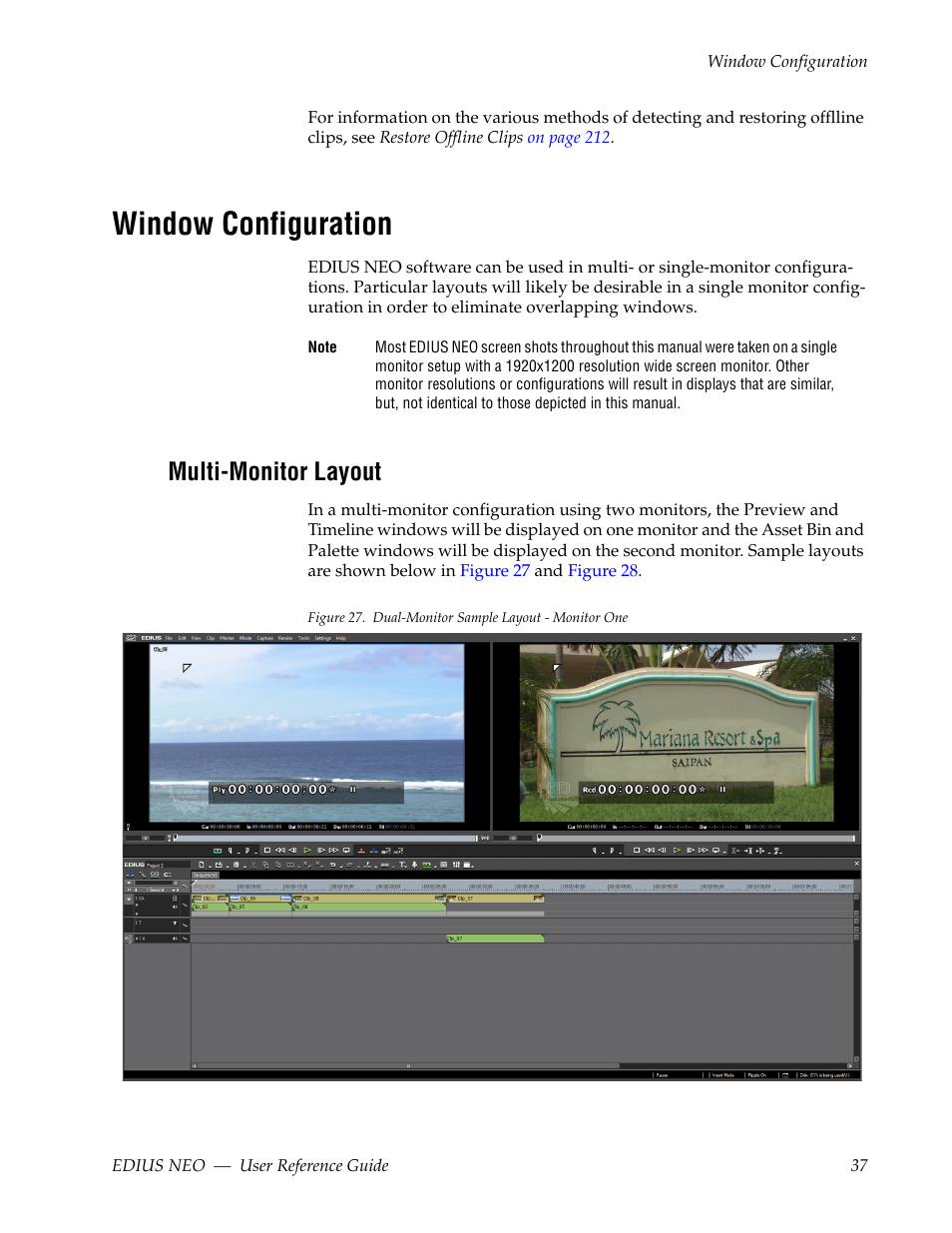 Window configuration, Multi-monitor layout | Grass Valley EDIUS Neo 3 User Manual | Page 39 / 802