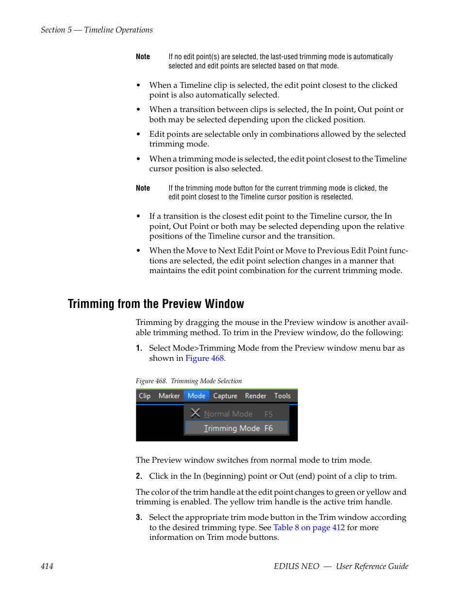 Trimming from the preview window | Grass Valley EDIUS Neo 3 User Manual | Page 416 / 802