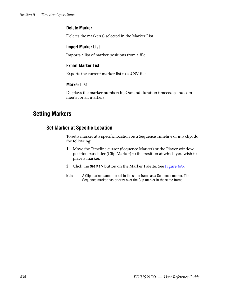 Setting markers, Set marker at specific location | Grass Valley EDIUS Neo 3 User Manual | Page 440 / 802