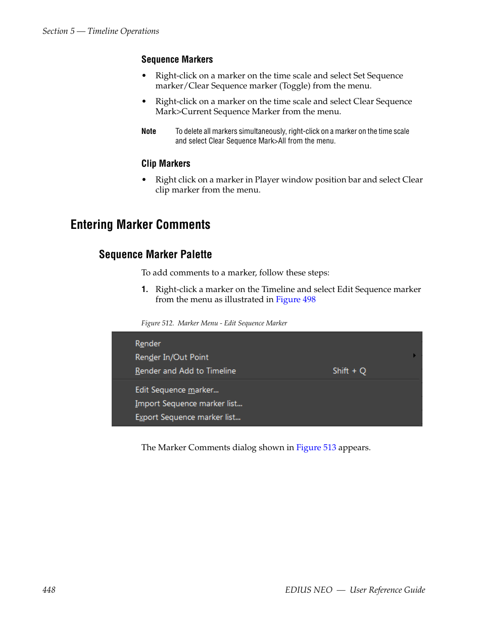 Entering marker comments, Sequence marker palette | Grass Valley EDIUS Neo 3 User Manual | Page 450 / 802