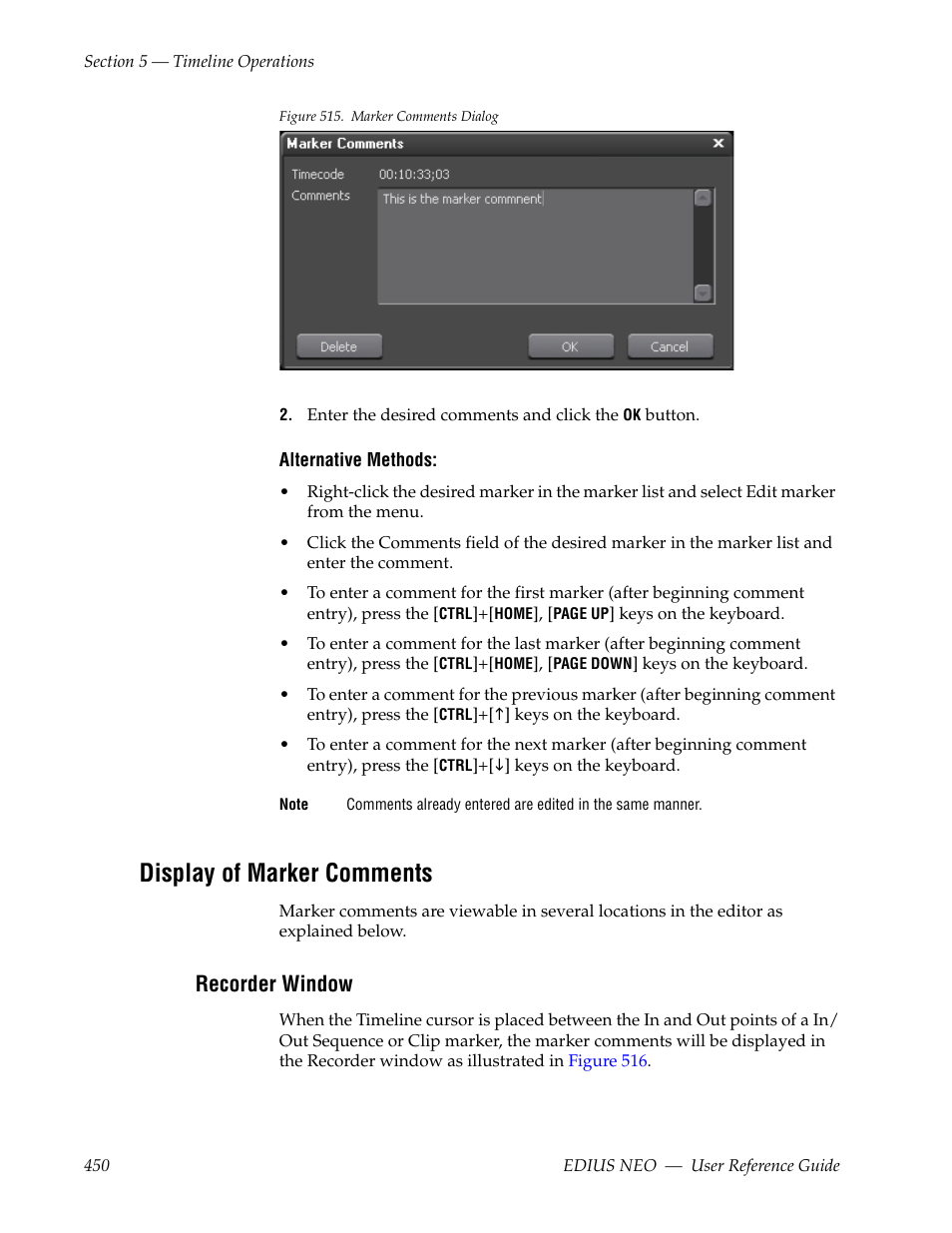 Display of marker comments, Recorder window, Figure 515 | Grass Valley EDIUS Neo 3 User Manual | Page 452 / 802