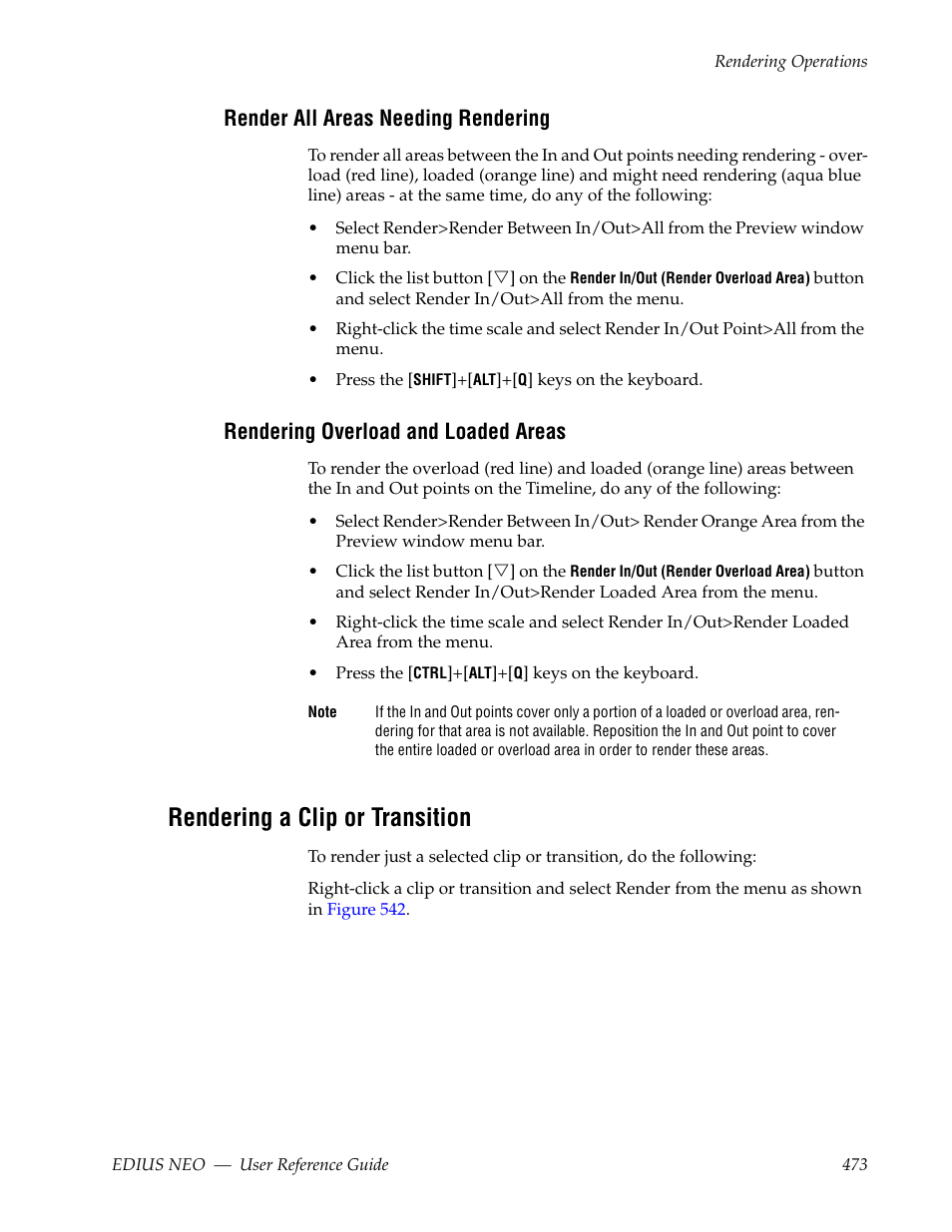 Render all areas needing rendering, Rendering overload and loaded areas, Rendering a clip or transition | Grass Valley EDIUS Neo 3 User Manual | Page 475 / 802