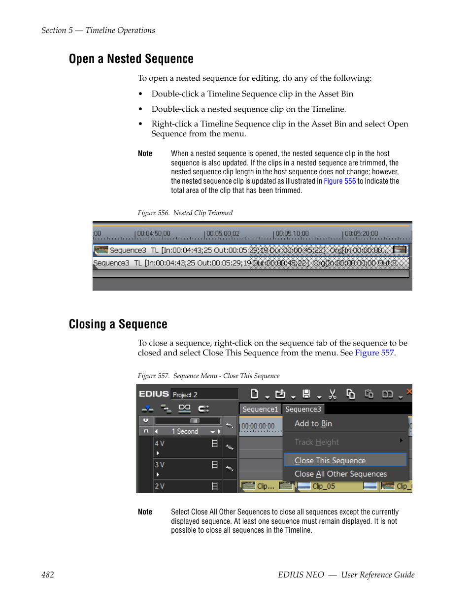 Open a nested sequence, Closing a sequence | Grass Valley EDIUS Neo 3 User Manual | Page 484 / 802