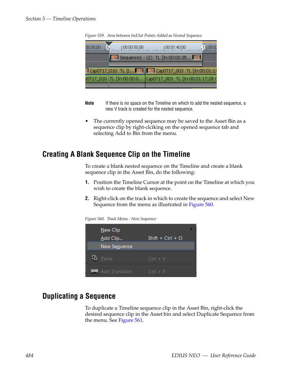 Creating a blank sequence clip on the timeline, Duplicating a sequence, Figure 559 | Grass Valley EDIUS Neo 3 User Manual | Page 486 / 802