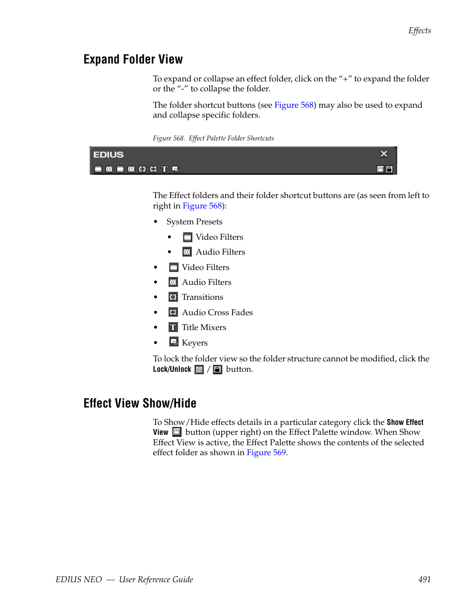 Expand folder view, Effect view show/hide | Grass Valley EDIUS Neo 3 User Manual | Page 493 / 802