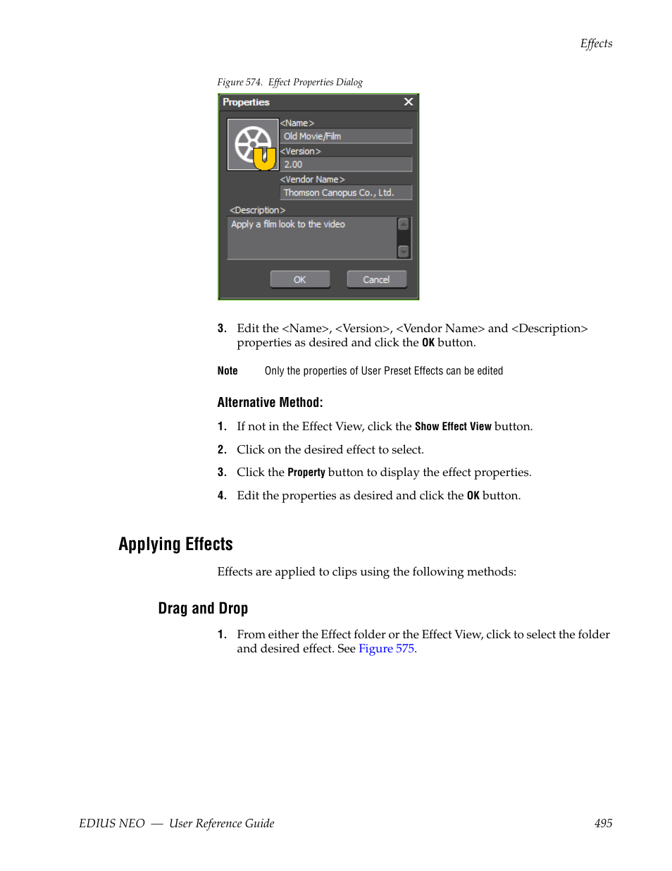 Applying effects, Drag and drop, Figure 574 | Grass Valley EDIUS Neo 3 User Manual | Page 497 / 802