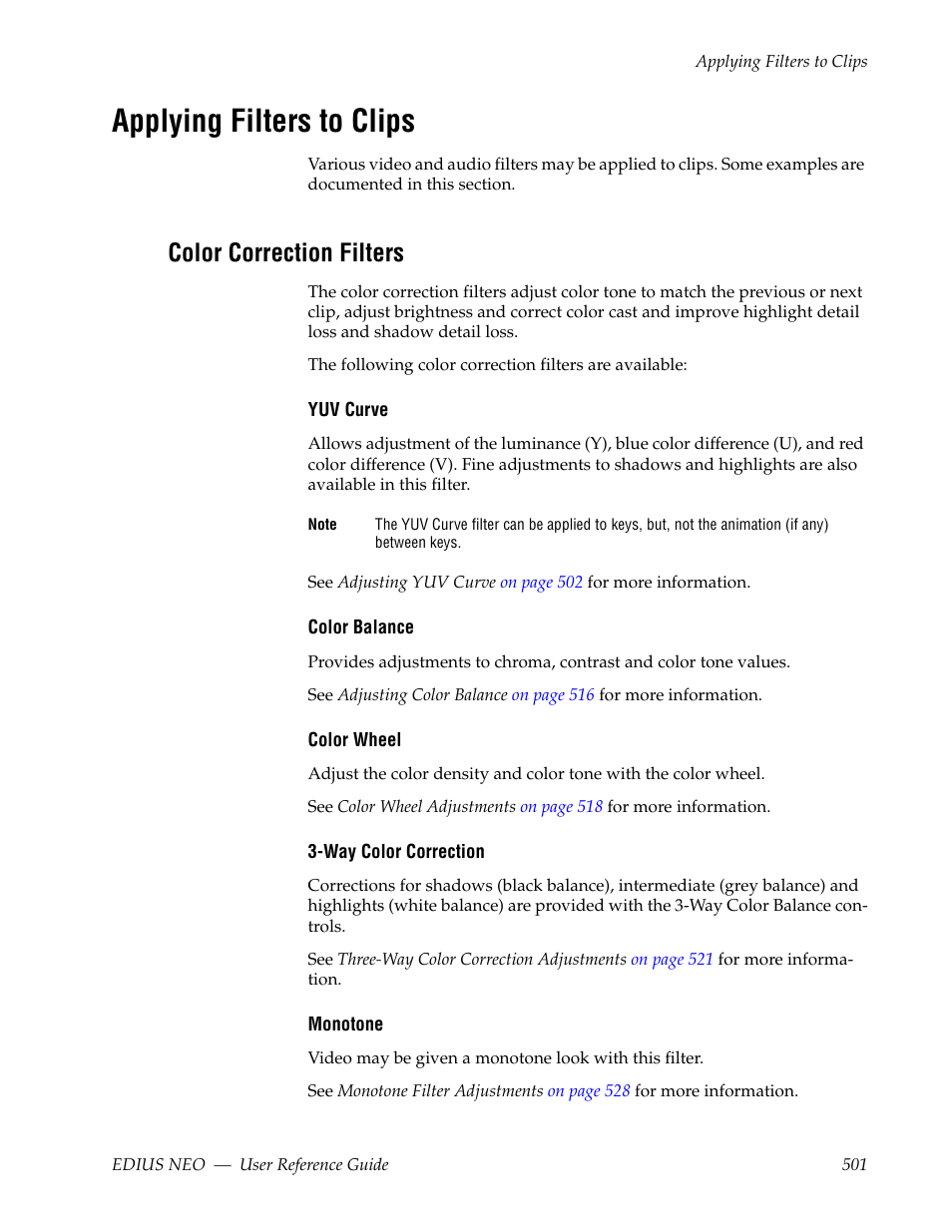 Applying filters to clips, Color correction filters | Grass Valley EDIUS Neo 3 User Manual | Page 503 / 802