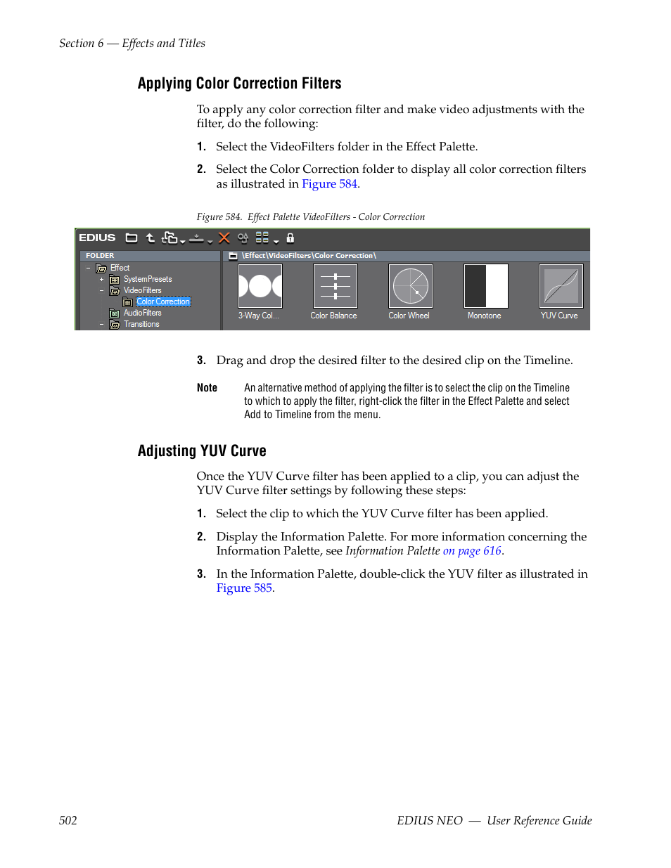 Applying color correction filters, Adjusting yuv curve, See adjusting yuv curve | Grass Valley EDIUS Neo 3 User Manual | Page 504 / 802