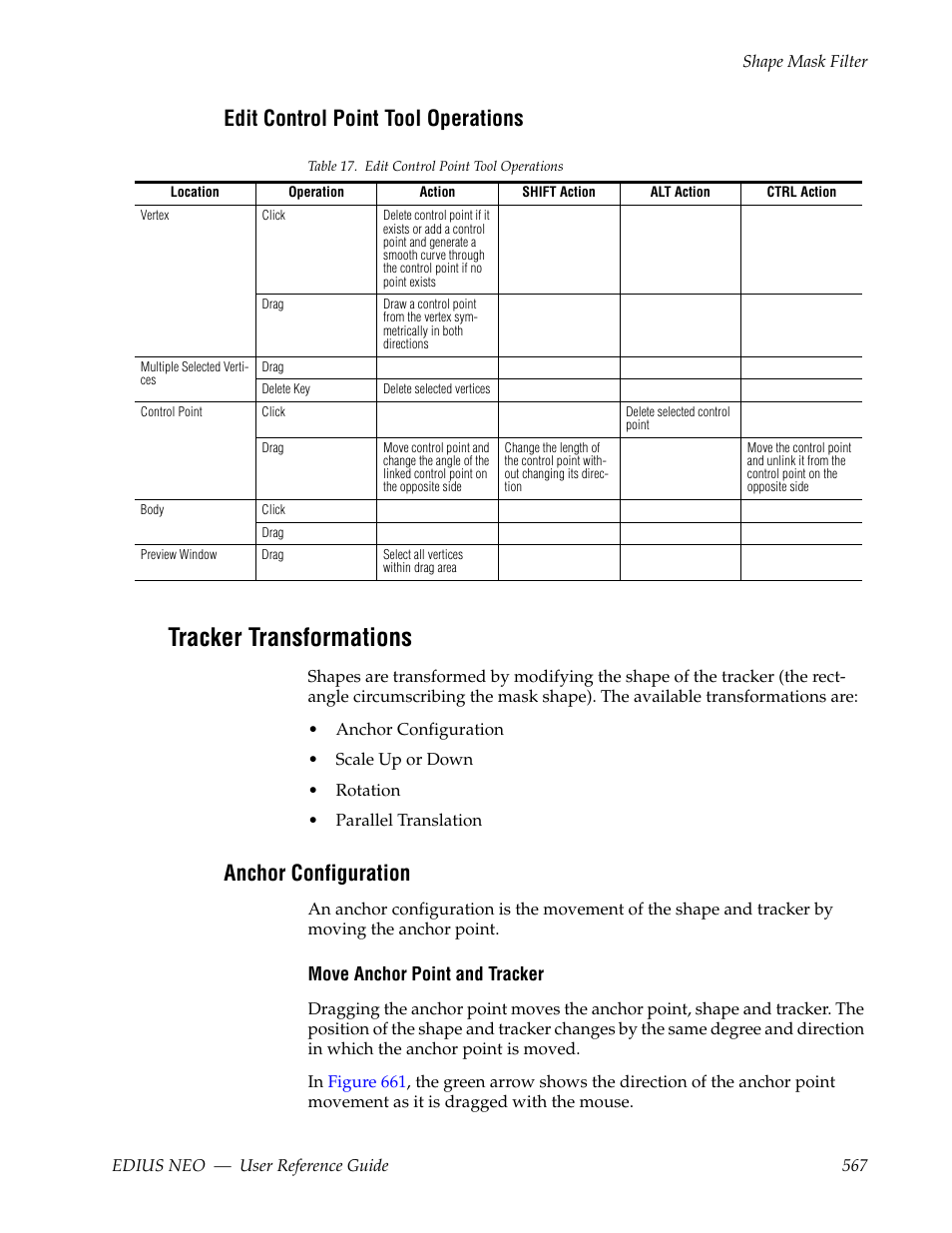Edit control point tool operations, Tracker transformations, Anchor configuration | Grass Valley EDIUS Neo 3 User Manual | Page 569 / 802