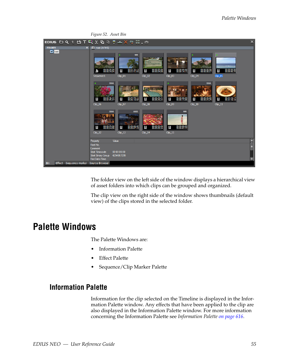 Palette windows, Information palette | Grass Valley EDIUS Neo 3 User Manual | Page 57 / 802