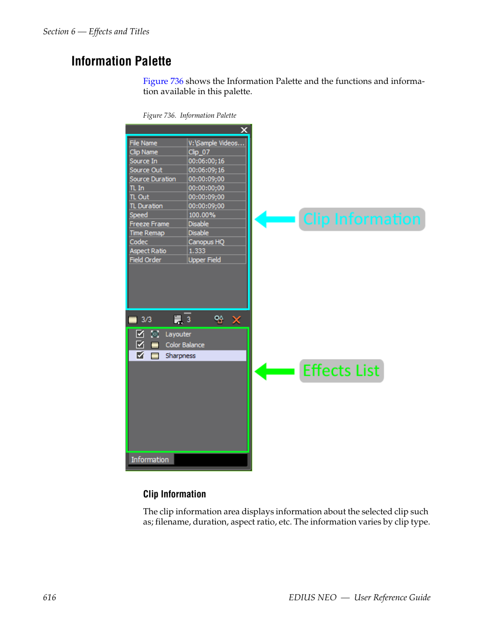 Information palette, E. see informa- tion palette, Ee information palette | Grass Valley EDIUS Neo 3 User Manual | Page 618 / 802