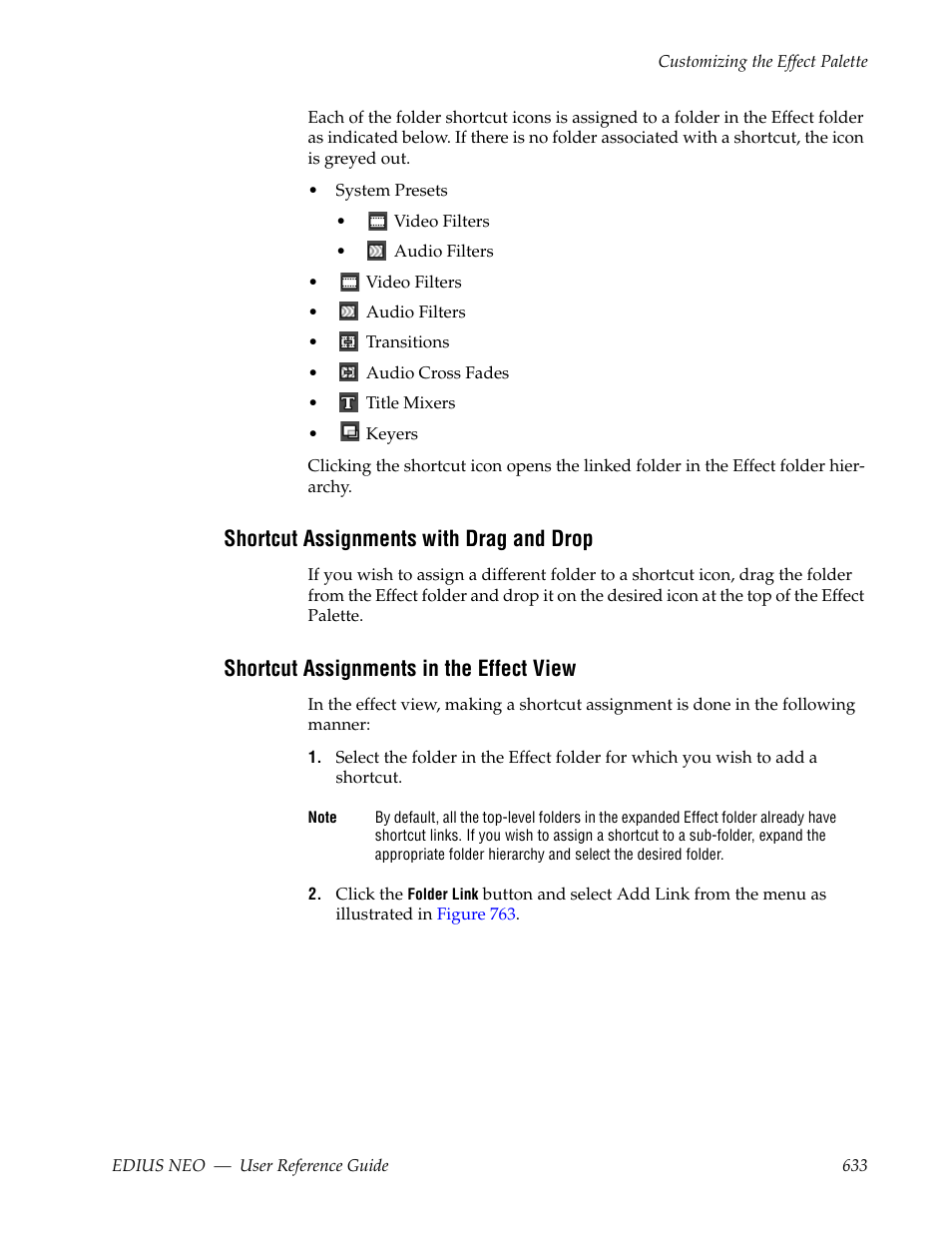 Shortcut assignments with drag and drop, Shortcut assignments in the effect view | Grass Valley EDIUS Neo 3 User Manual | Page 635 / 802