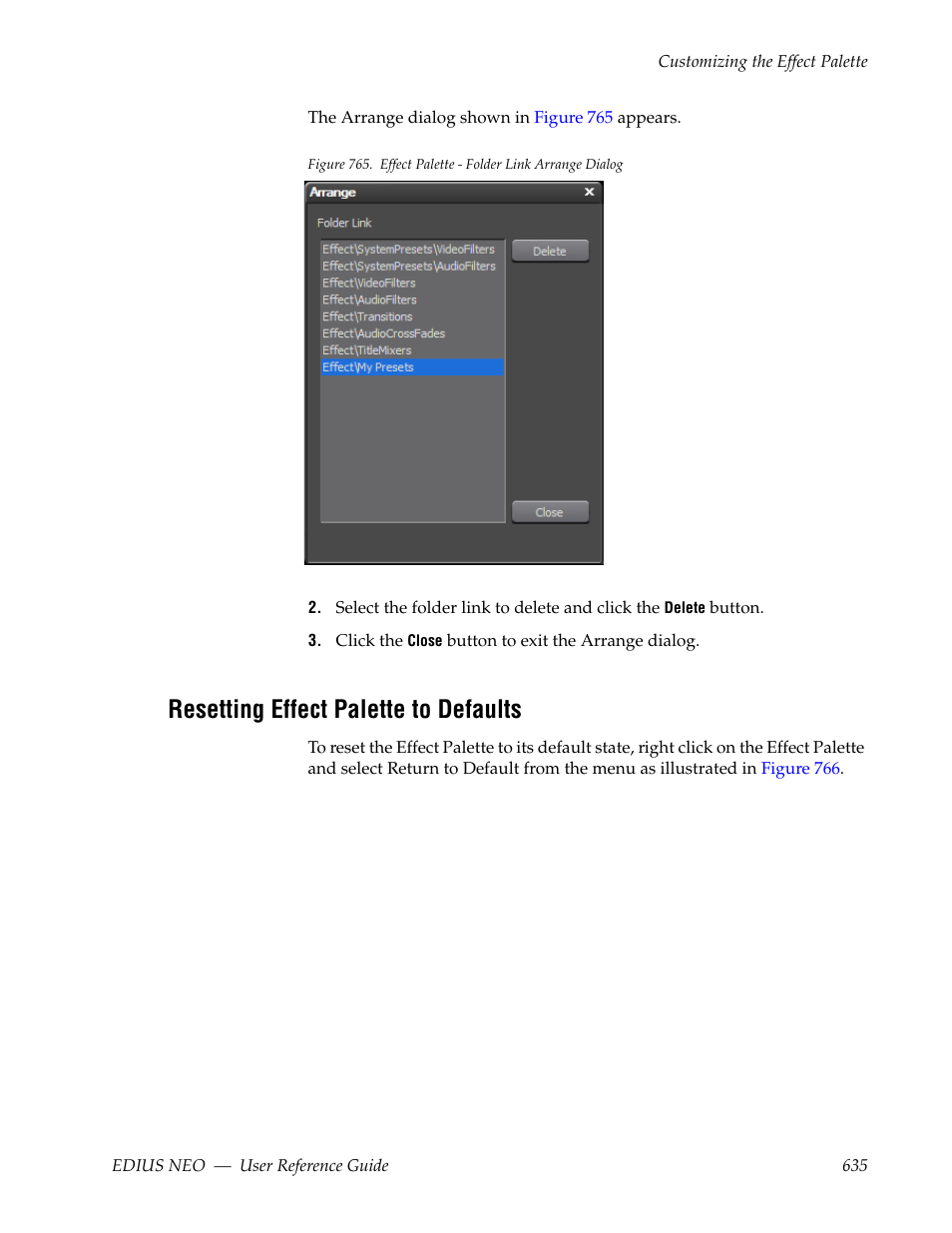 Resetting effect palette to defaults | Grass Valley EDIUS Neo 3 User Manual | Page 637 / 802