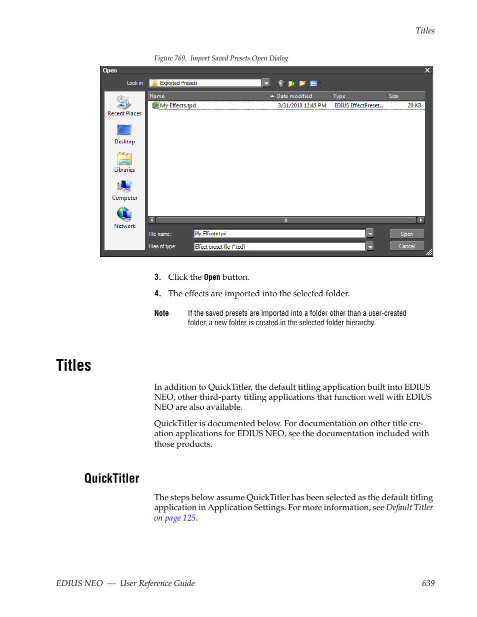 Titles, Quicktitler | Grass Valley EDIUS Neo 3 User Manual | Page 641 / 802