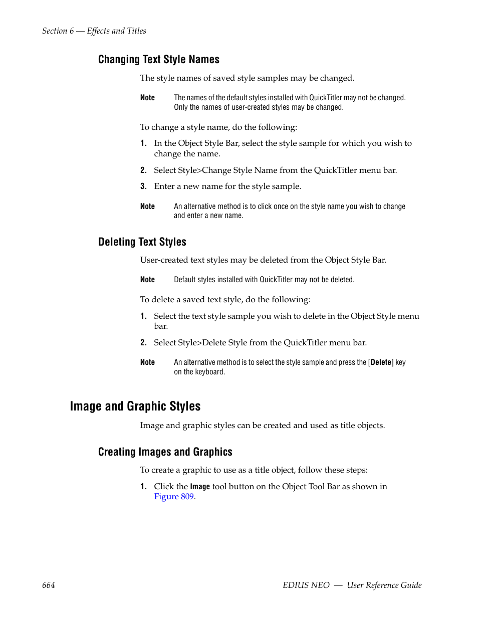 Changing text style names, Deleting text styles, Image and graphic styles | Creating images and graphics | Grass Valley EDIUS Neo 3 User Manual | Page 666 / 802