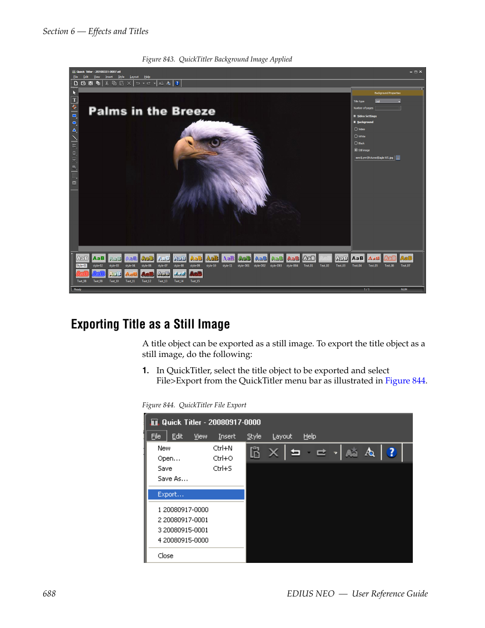 Exporting title as a still image, Figure 843 | Grass Valley EDIUS Neo 3 User Manual | Page 690 / 802