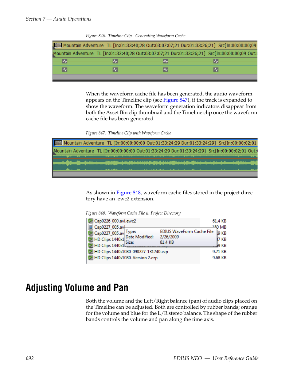 Adjusting volume and pan, For an audio cli, See adjusting volume and pan | Figure 846 | Grass Valley EDIUS Neo 3 User Manual | Page 694 / 802