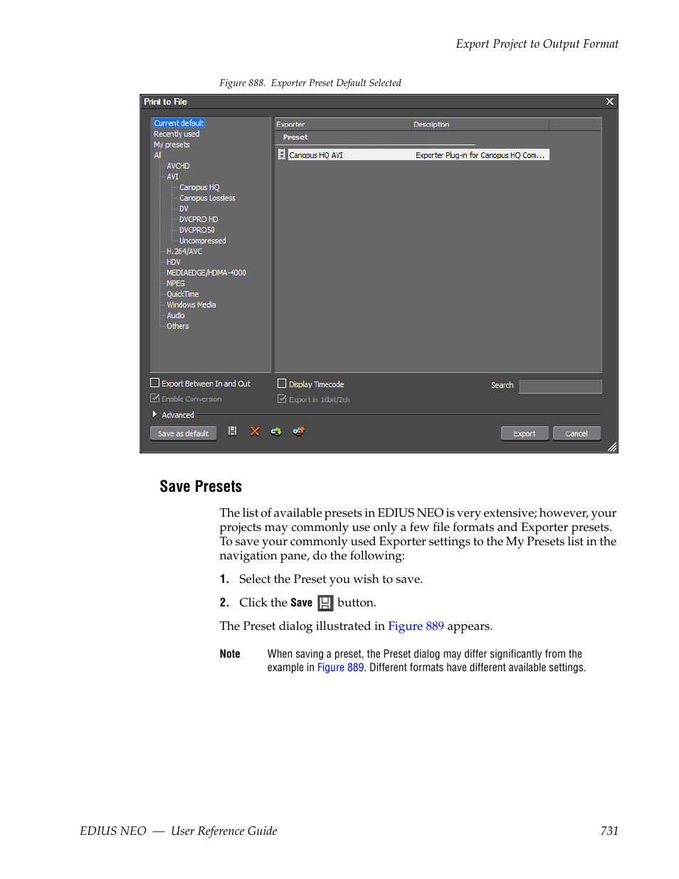 Save presets, Ft. see, Figure 888 | Grass Valley EDIUS Neo 3 User Manual | Page 733 / 802