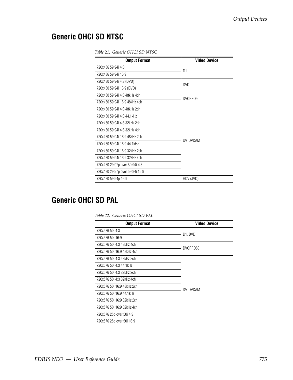 Generic ohci sd ntsc, Generic ohci sd pal, Generic ohci sd ntsc generic ohci sd pal | Grass Valley EDIUS Neo 3 User Manual | Page 777 / 802