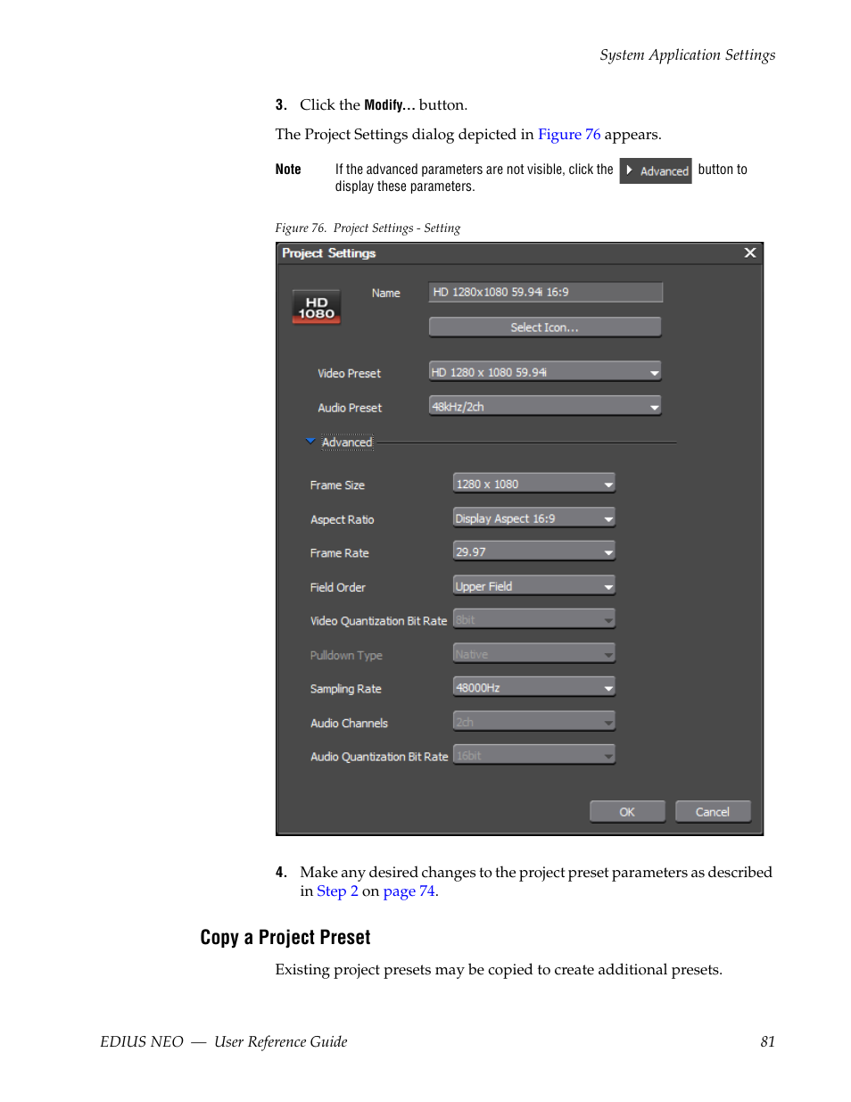 Copy a project preset | Grass Valley EDIUS Neo 3 User Manual | Page 83 / 802
