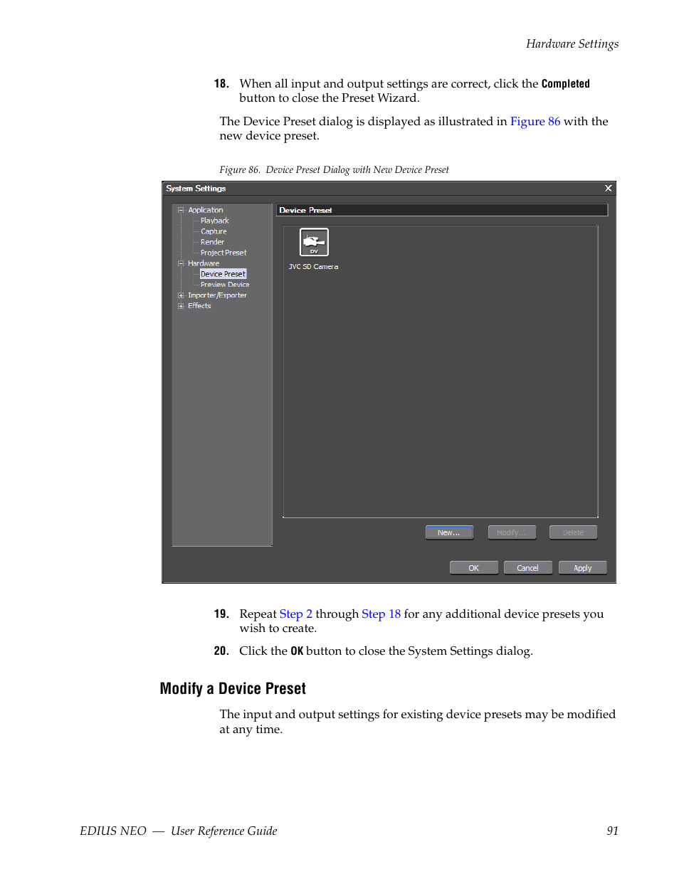Modify a device preset | Grass Valley EDIUS Neo 3 User Manual | Page 93 / 802