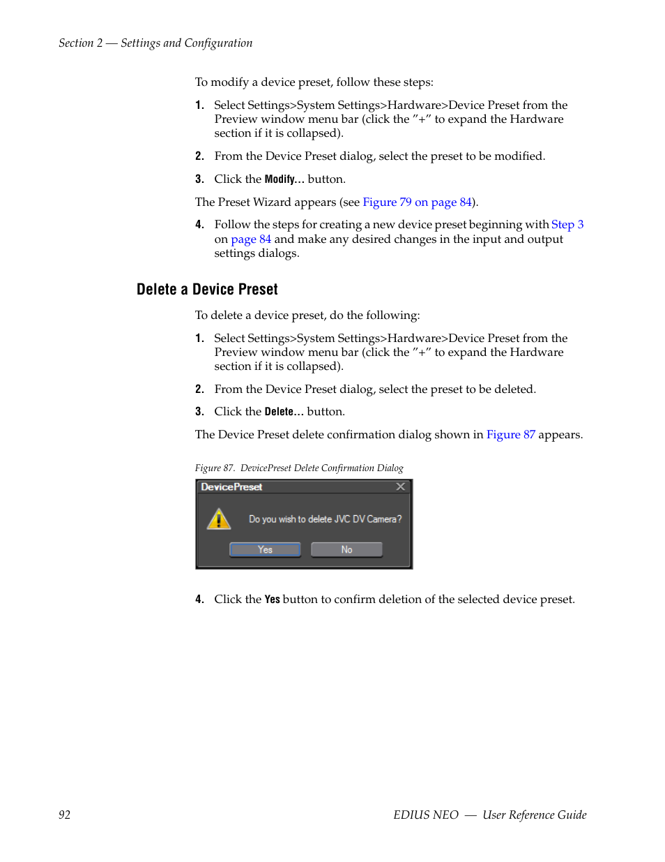 Delete a device preset | Grass Valley EDIUS Neo 3 User Manual | Page 94 / 802