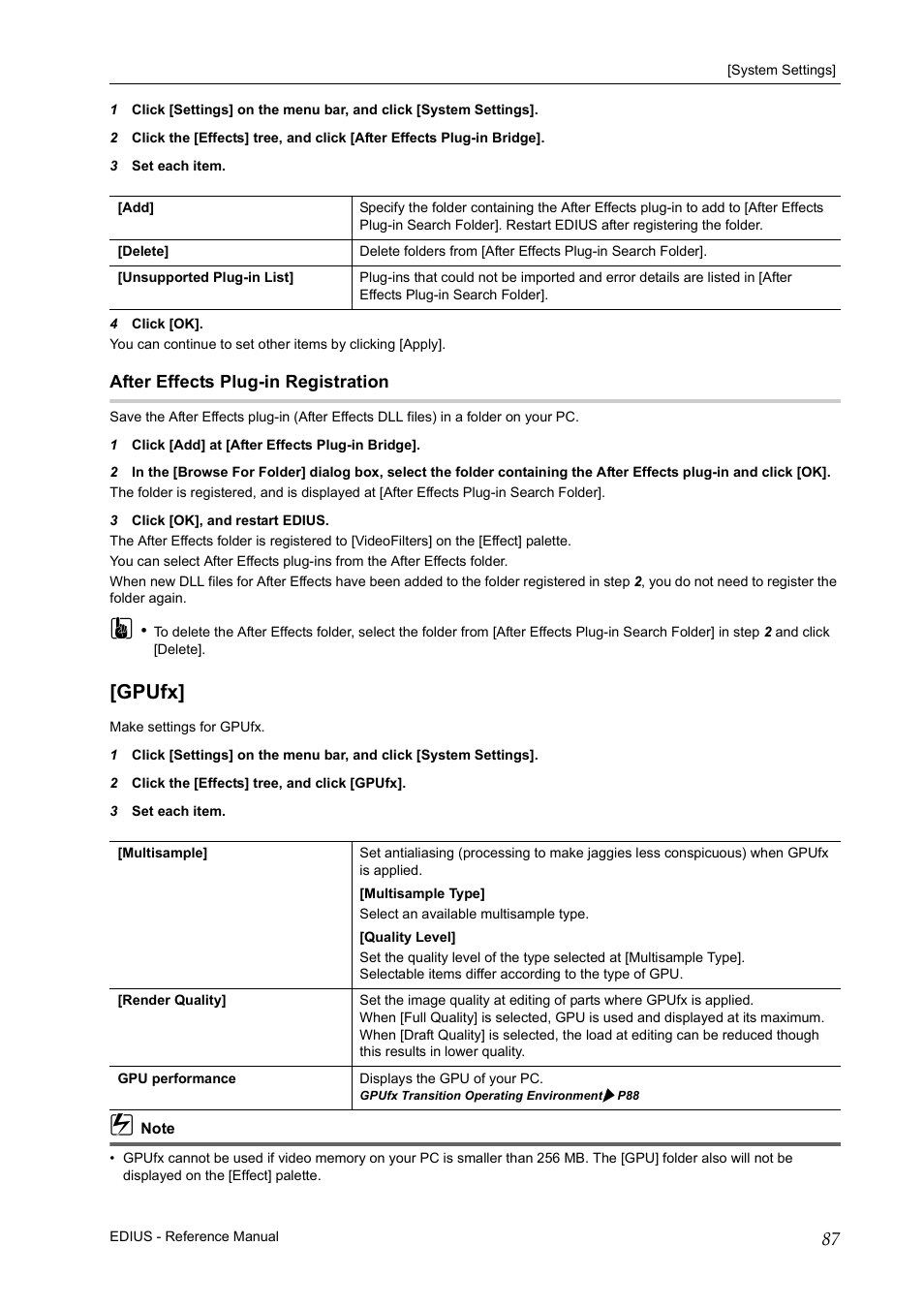 After effects plug-in registration, Gpufx | Grass Valley EDIUS Pro v.6.5 User Manual | Page 109 / 530