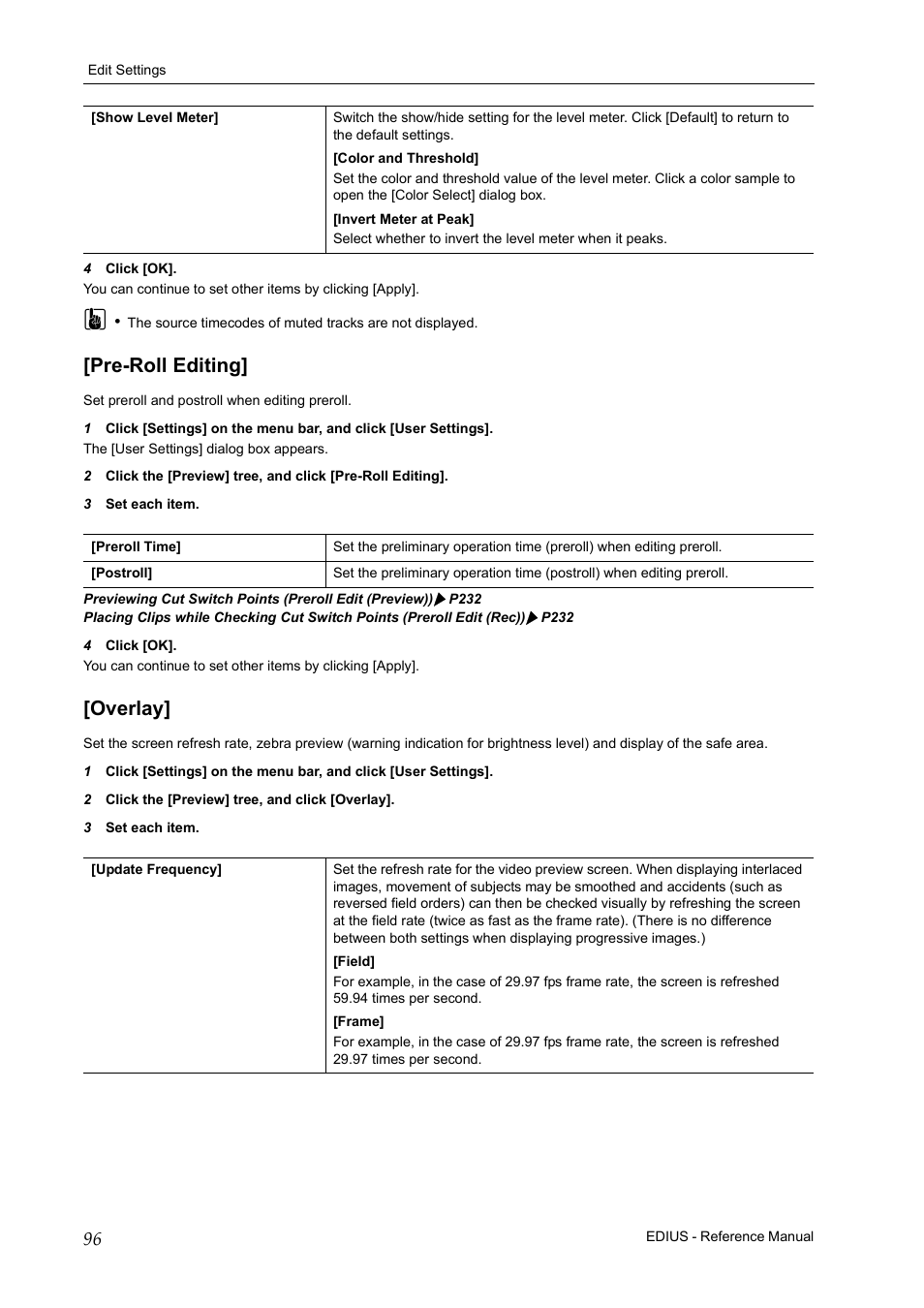 Pre-roll editing, Overlay, Pre-roll editing] [overlay | Grass Valley EDIUS Pro v.6.5 User Manual | Page 118 / 530