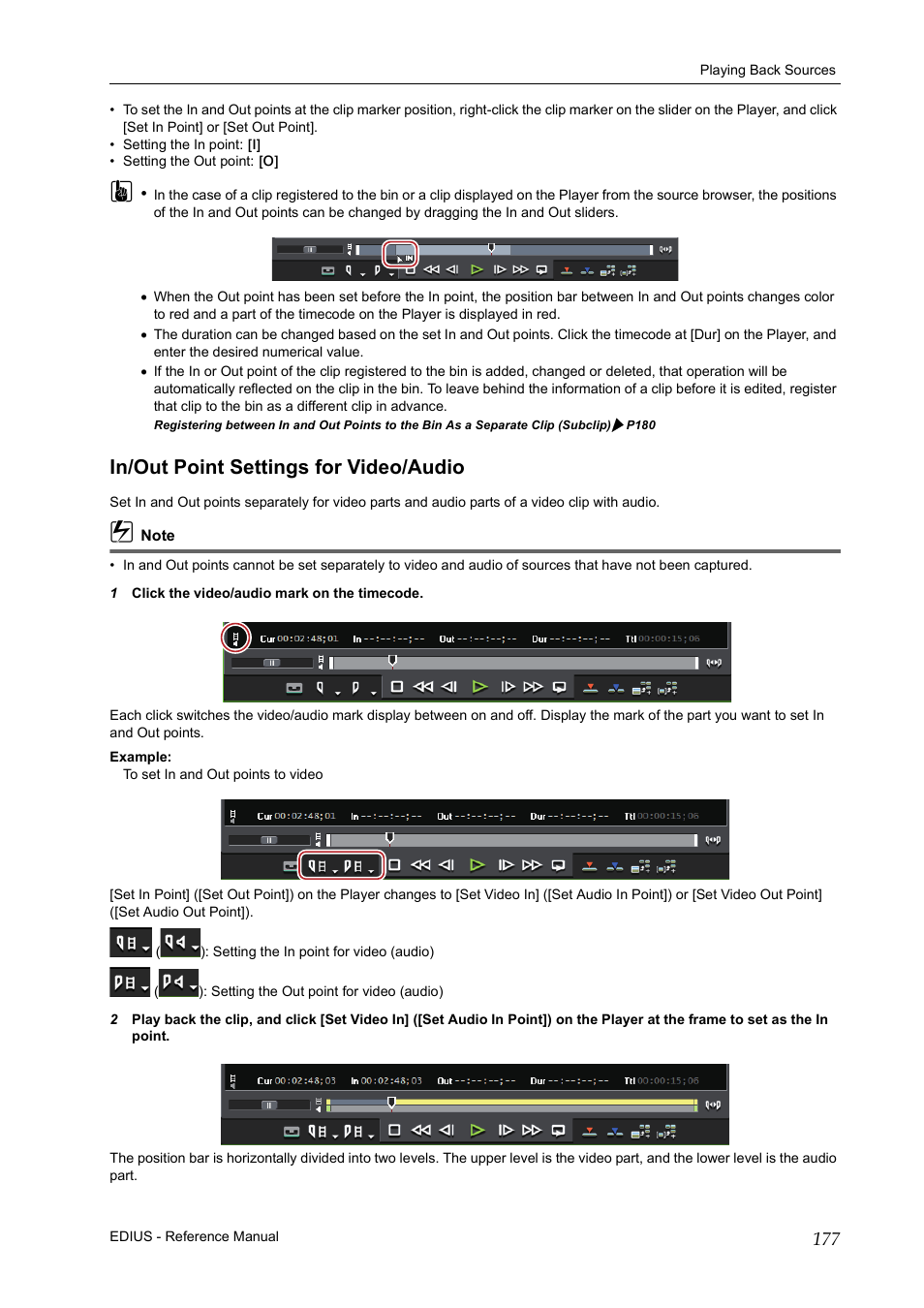In/out point settings for video/audio | Grass Valley EDIUS Pro v.6.5 User Manual | Page 199 / 530
