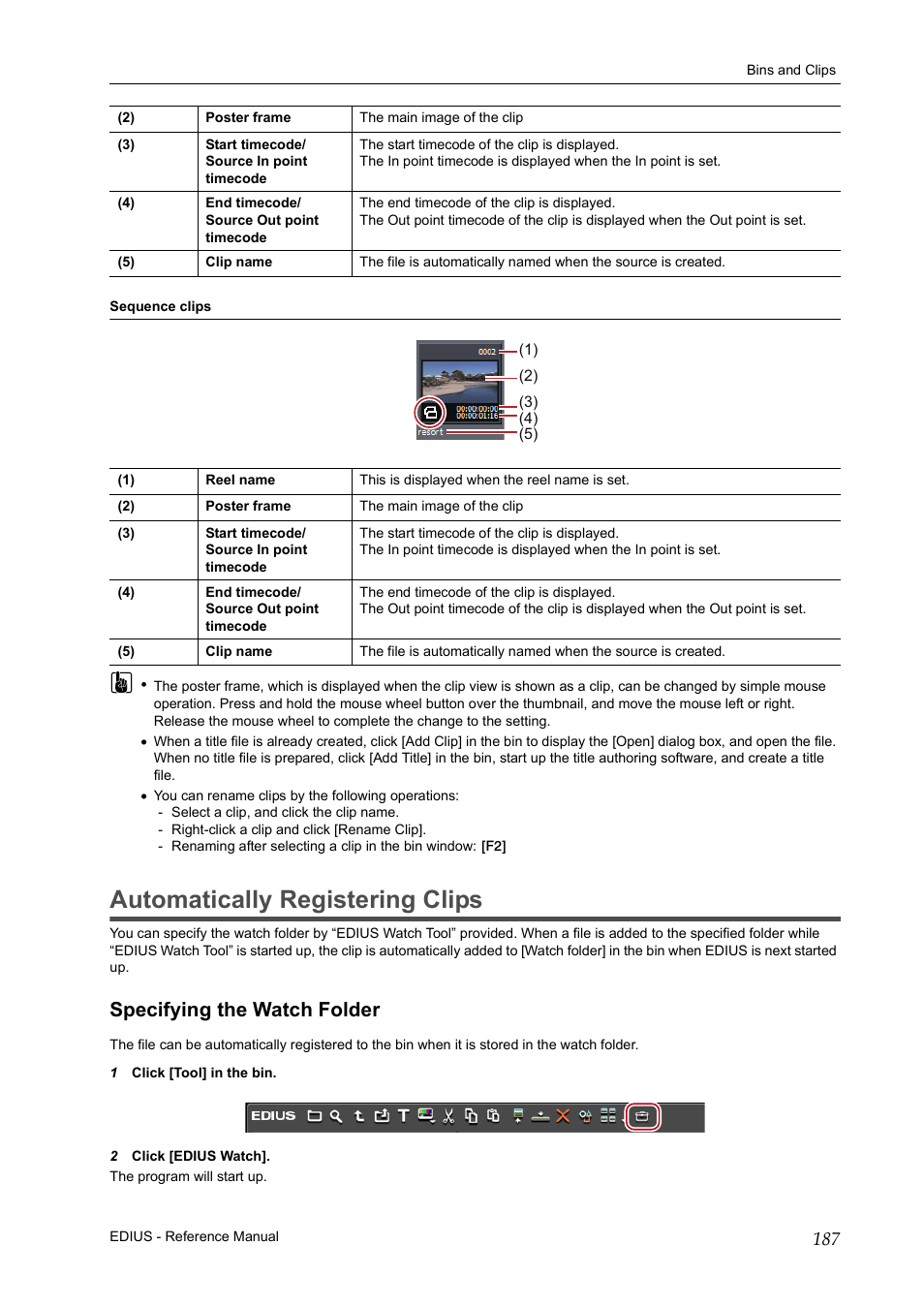 Automatically registering clips, Specifying the watch folder, Autom | Grass Valley EDIUS Pro v.6.5 User Manual | Page 209 / 530