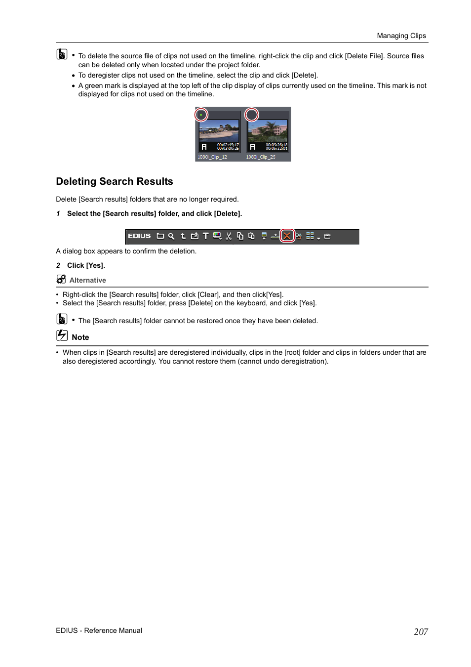 Deleting search results | Grass Valley EDIUS Pro v.6.5 User Manual | Page 229 / 530