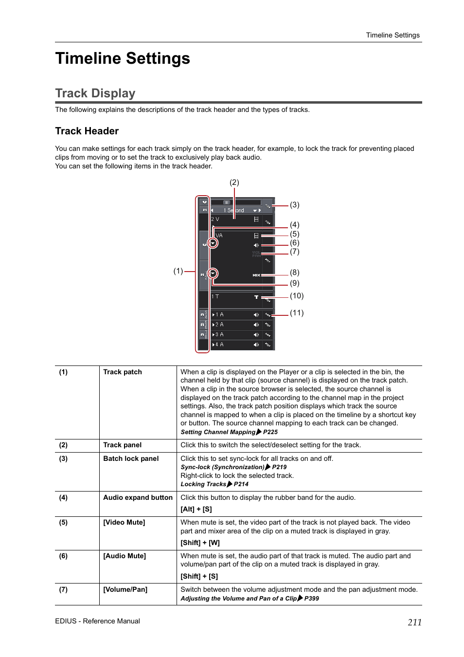 Timeline settings, Track display, Track header | P211 | Grass Valley EDIUS Pro v.6.5 User Manual | Page 233 / 530